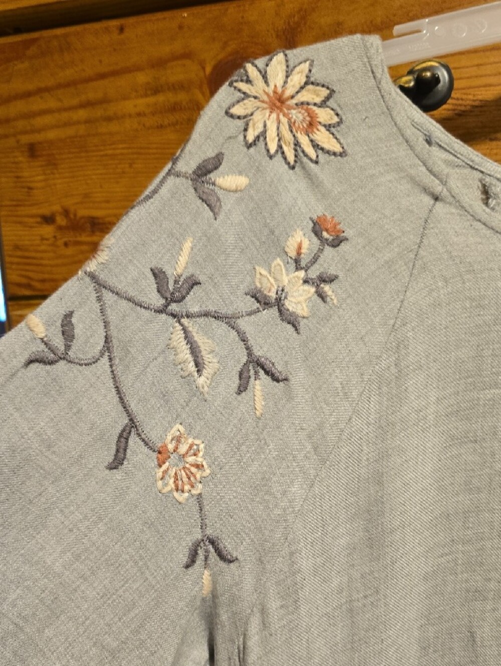 LC Lauren Conrad Light Blue Embroidered Bell Sleeve Blouse - Picture 6 of 8